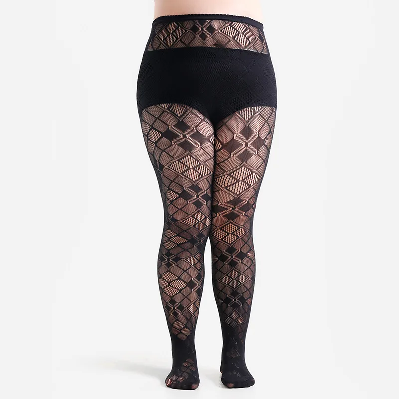 

Женская жаккардовая рыболовная сеть с ромбовидной сеткой, плюшевый размер XL, 2XL, 3XL, 4X, женские комфортные нейлоновые чулочно-носочные изделия, колготки