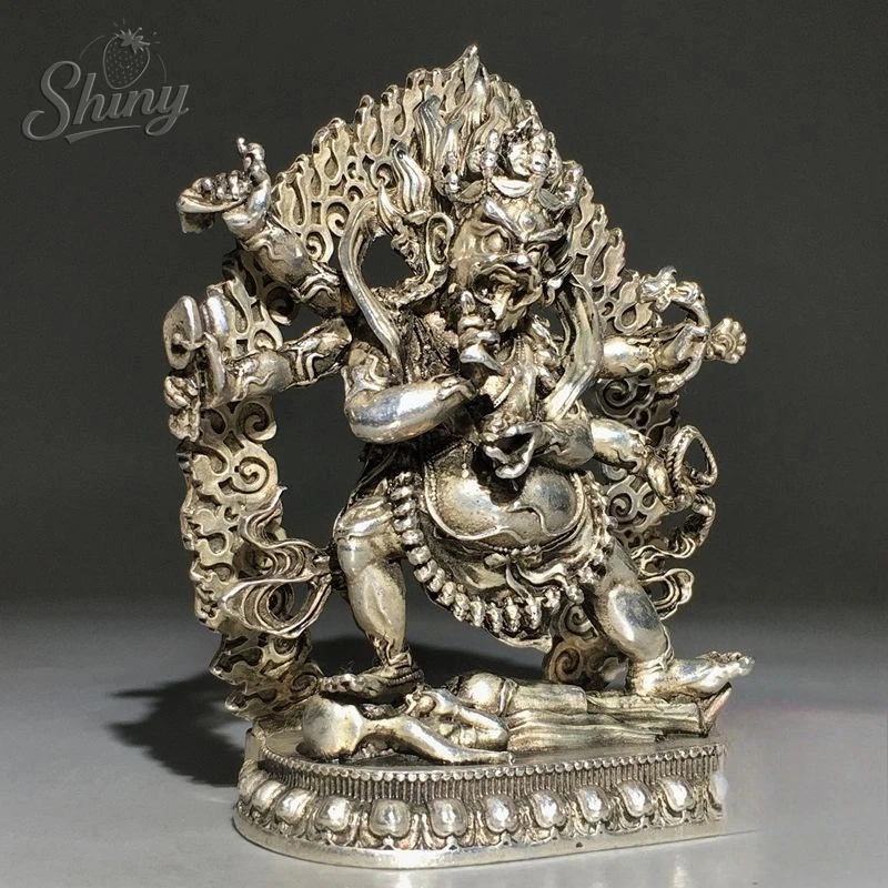 Tibetan Guardian Deity Mahakala Six-Armed Statue Home Worship Decorative Copper Ornament Living Room Decoration