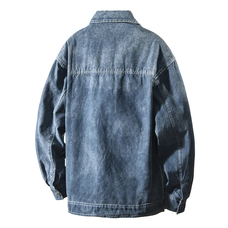 2026 Spring Autumn New Cargo 100% Cotton Loose Denim Jacket for Men Seagull Collar Sense of Layering Streetwear Men Jackets