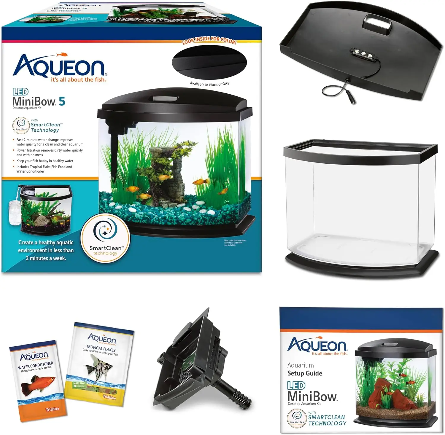 MiniBow Small Aquarium Starter Kit, All-in-One Desktop Fish Tank for Betta, Shrimp or Small Fish, Includes SmartClean Filter