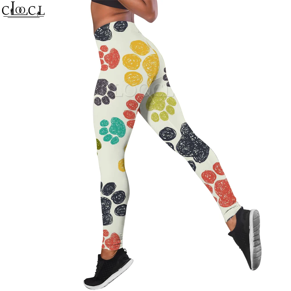 

CLOOCL Slim Leggings Women Yoga Pants Fitness Trousers Firm Buttocks Tight Sweat Pants Colorful Graffiti Paw Print Leggings