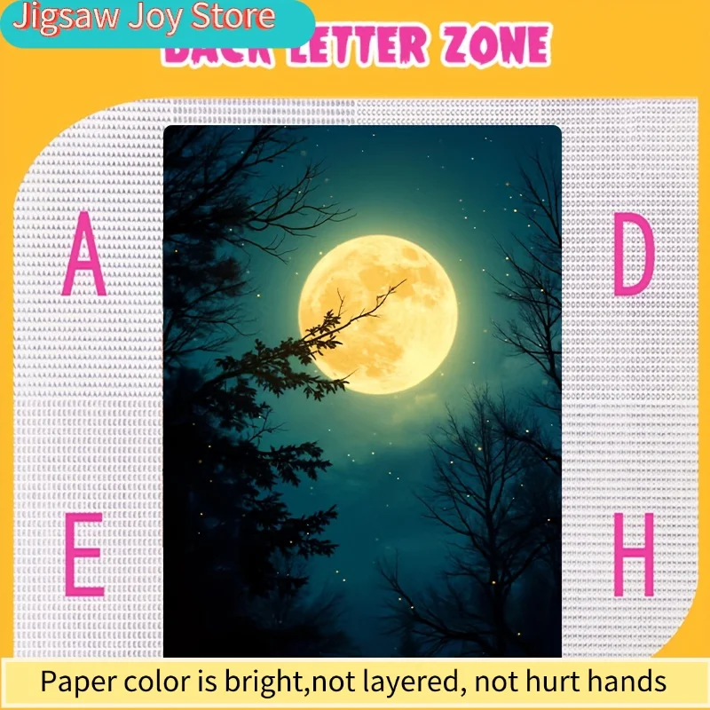 ปริศนาภาพเงาต้นไม้ใต้แสงจันทร์ เหมาะสำหรับผู้ใหญ่ - 15x10 นิ้ว ฉากกลางคืนในป่าลึกลับพร้อมแสงจันทร์ บรรจุในกล่องพกพา