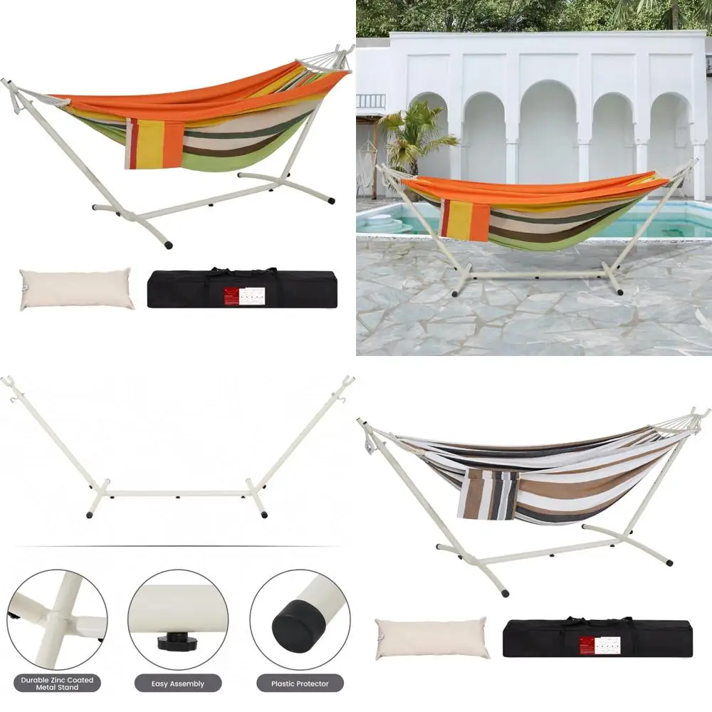 LazyDaze Hamacas Hamaca doble con soporte - Hamaca para exteriores resistente para 2 personas para adultos, incluye soporte de acero duradero, puerto