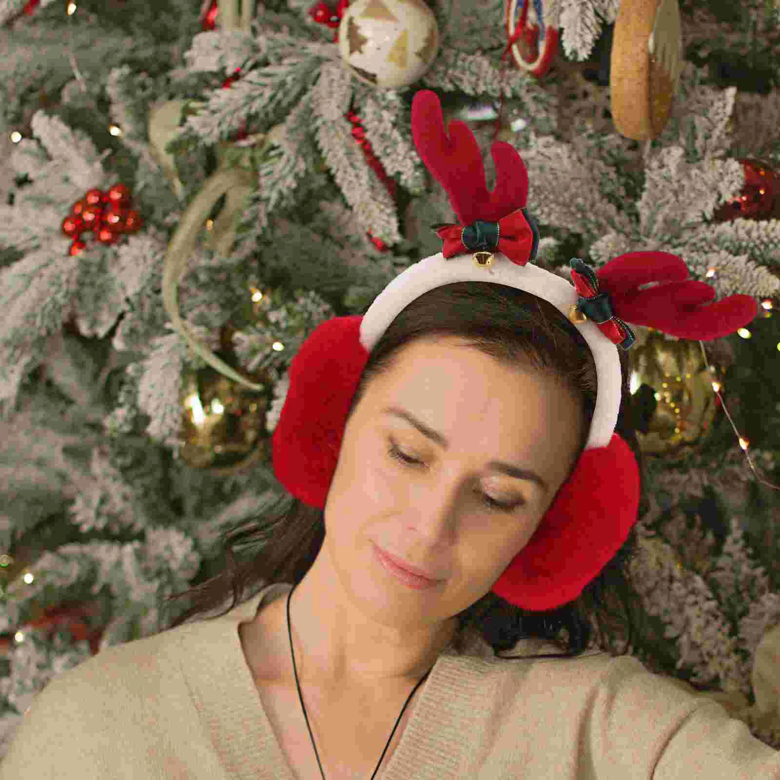 Christmas Antler Winter Fluffy Warmer Antlers Plush Headband for Women