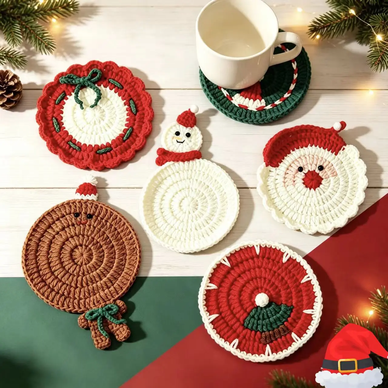 2026 Weihnachts-Häkeluntersetzer Gestricktes Kaffeetassen-Untersetzer Kreative Weihnachts-Tischdekoration Liebevolles Geschenk – Detail 1