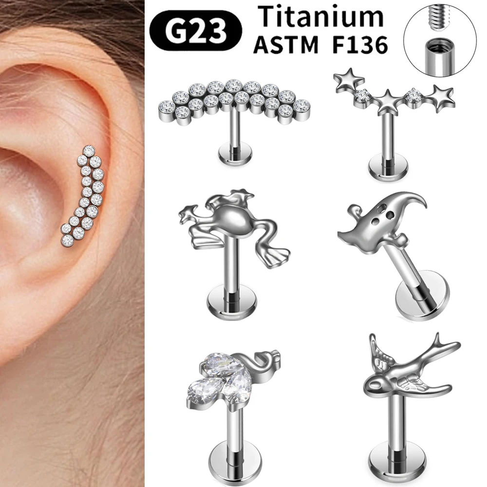 ASTM F136 G23 Titanium Piercing Set Stud Earrings For Women Internally Threaded Labret Lip Piercing Body Jewelry