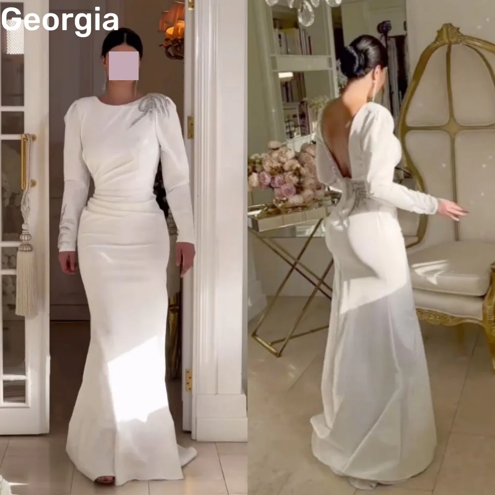 

فساتين سهرة Customize Scoop Neckline Mermaid Floor-Length Luxury Dresses Evening Beaded Zipper Up Long Sleeves Wedding Party Dre