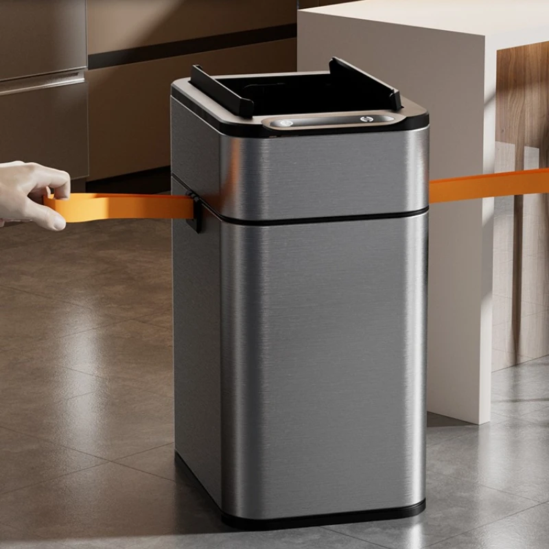 

Japanese intelligent induction trash can household with cover kitchen living room bathroom automatic packing stainless steel l