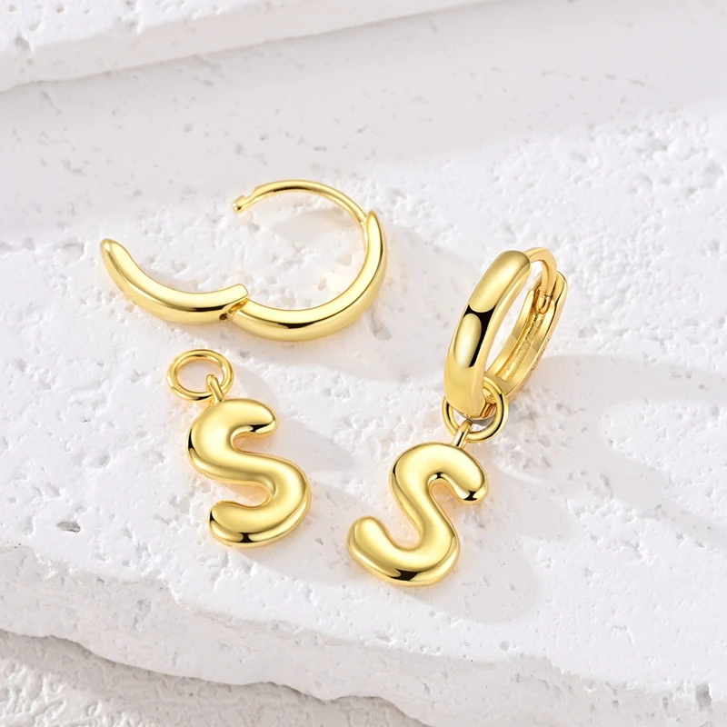 

925 Sterling Silver Earrings Women Golden Bubble Letter S Drop Earring For Anniversary Wedding Jewelry Gifts