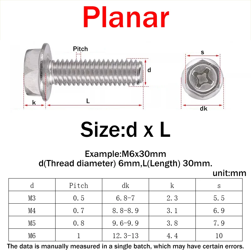 M3 M4 M5 M6 M8 Phillips Flange Screw Bolts 304 A2 Stainless Steel with Serrated Cross Hex Washer Head Bolt Metric Thread 5~60mm