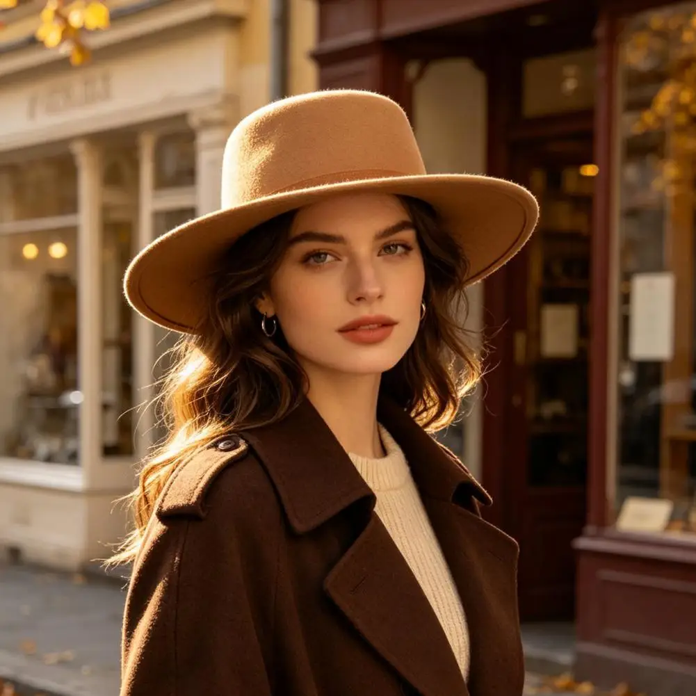 Flat-top French felt hat Autumn and winter felt hats Letter accessories women's wide-brimmed hat sombrero fedora bonnet femme