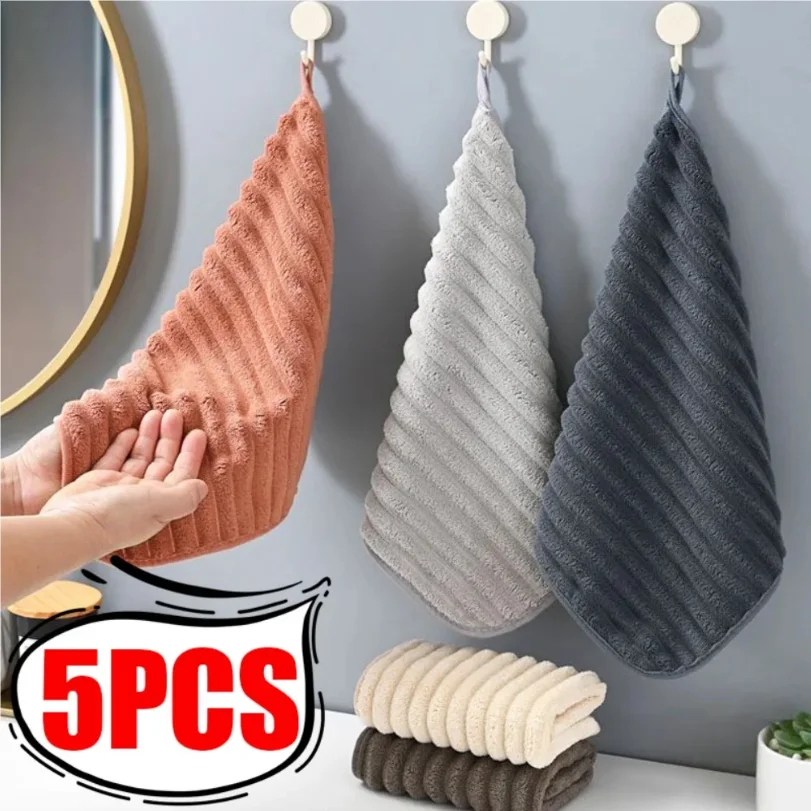 

5/1PCS Coral Fleece Hand-Wiping Towel Thickened Absorbent Towel Hangable Enduring Soft Handkerchief Kitchen Washing Dishes Towel