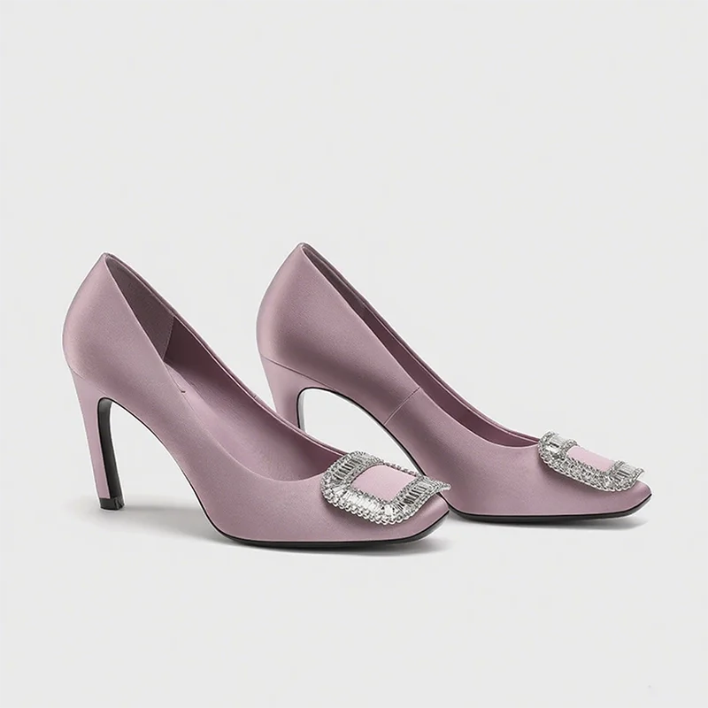 

2025 new high-quality thin-heeled, high-heeled round-head water drill elegant fashion sexy lady shallow mouth single shoes