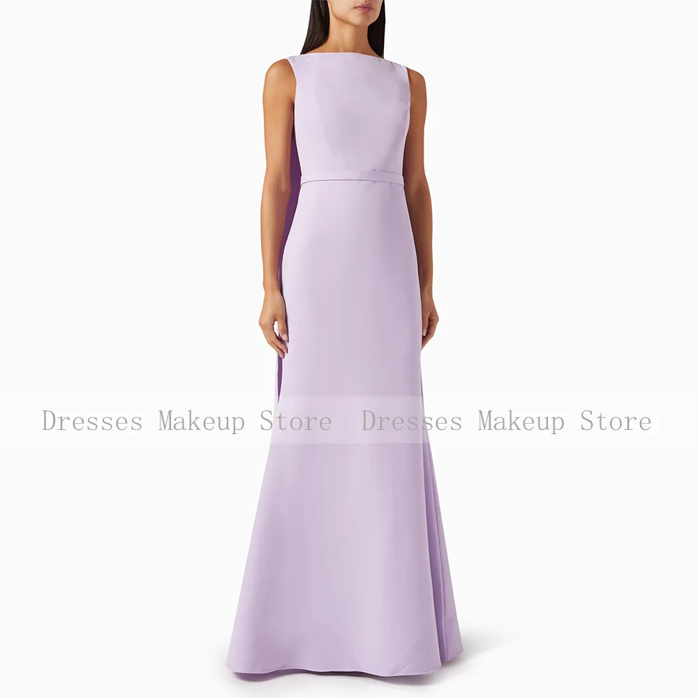 Lavender Evening Dress Mermaid Boat Neck Sleeveless Elegant Evening Gowns Long Draped Floor Length Elegant Women\'s Party Dresses