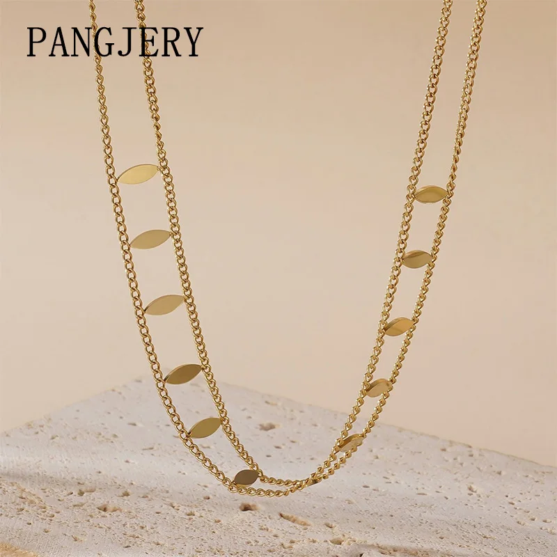 PANGJERY 316L Stainless Steel Double-layered Sequins Chokers Necklace For Women Creative Simple Elegant Wedding Bride Jewelry