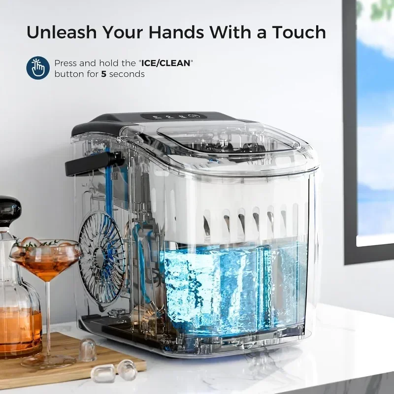 Ice Maker Countertop with Handle Portable with Self-cleaning Function Perfect for Home Kitchen