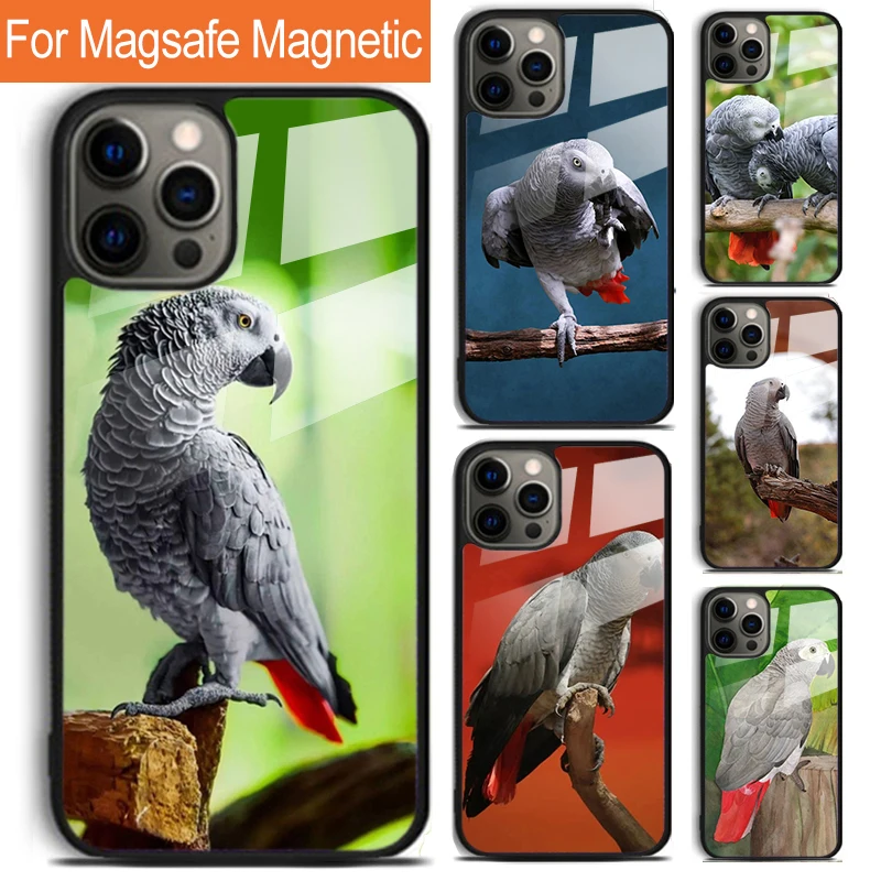 African Grey Parrot Phone Case For iPhone 16 15 14 13 12 11 Pro Max Plus Magsafe Magnetic Wireless Charging Cover