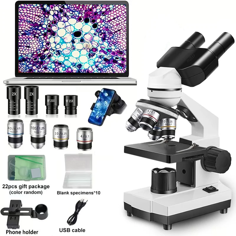 

Compound Binocular Microscope for Adults&Kids, 100X-5000X with LED Illumination,WF25x,Compatible for Lab,School,Home Education