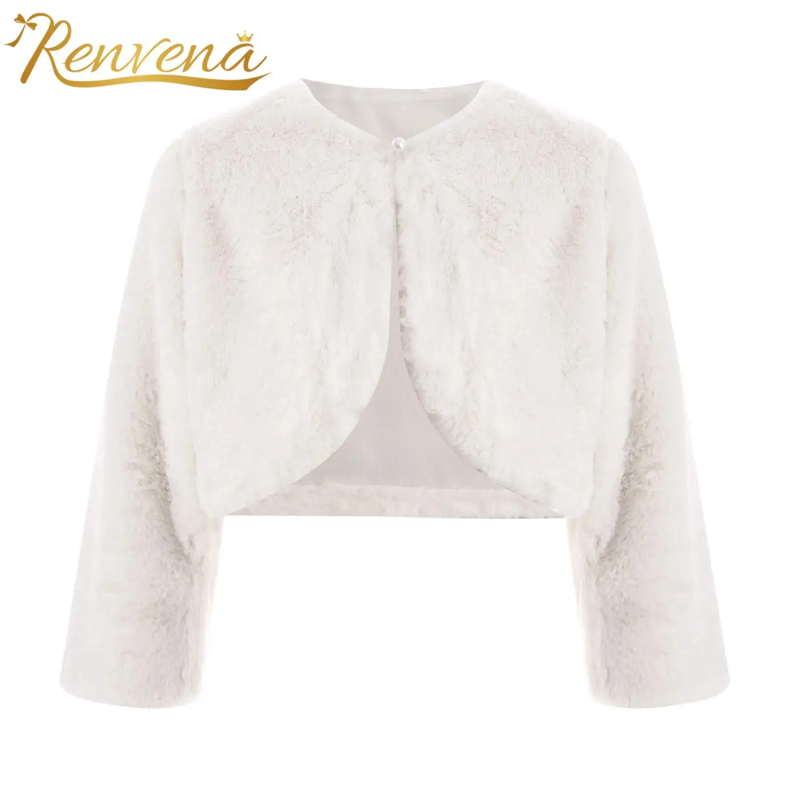 Kids Girls Faux Fur Bolero Shrug Crop Jacket Long Sleeve Open Front Coat Overcoat Outerwear Wedding Cloaks Flower Girl's Jackets