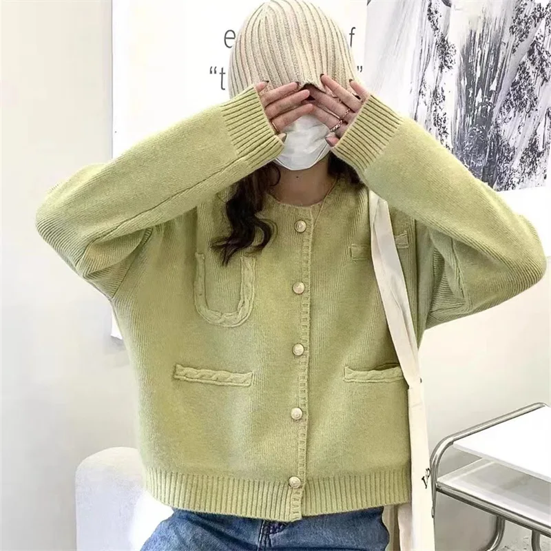 Versatile Knitted Cardigan Sweater Jacket For Women Stylish Idle Style Autumn Top Tweed Style Sweater Coat E2750