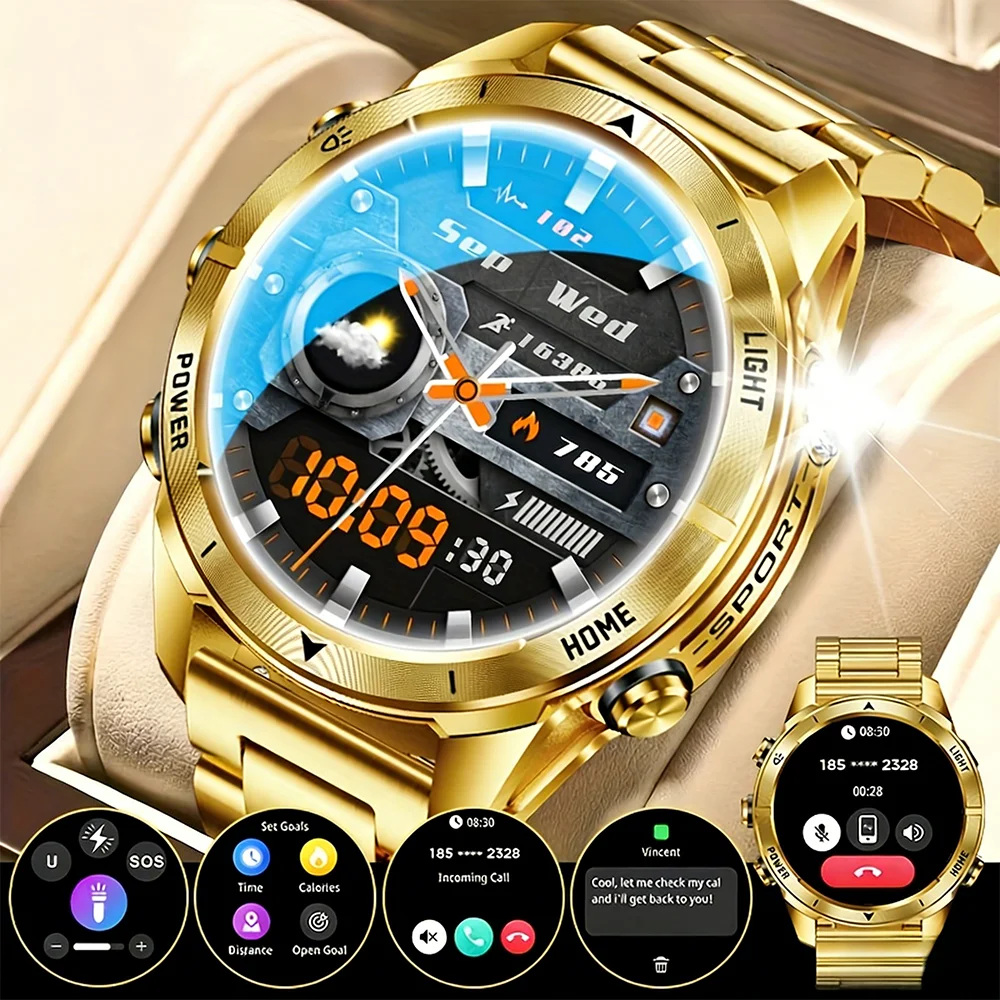 

Military Smart Watch Men 10ATM Waterproof 1.46" AMOLED Screen LED Flashlight 515mAh Battery Heart Rate Sport BT Call Smartwatch