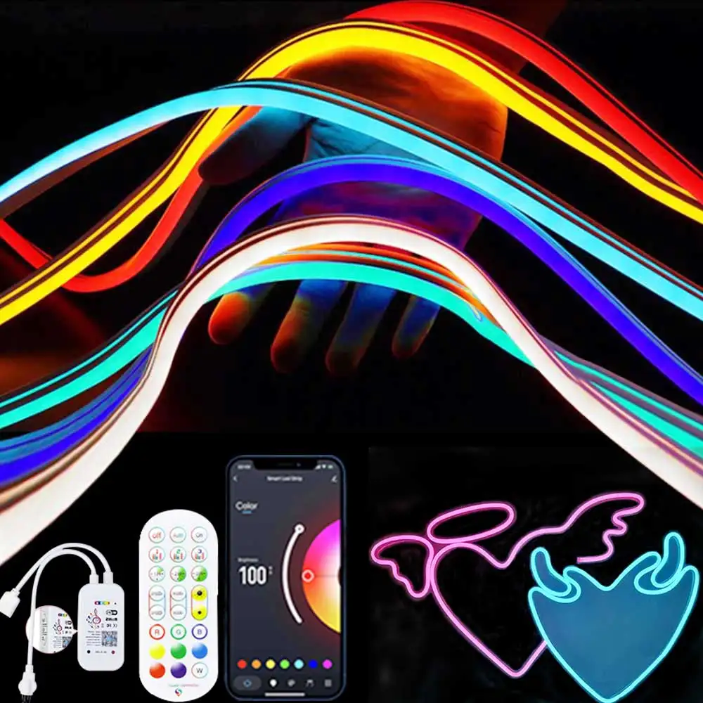 Imagem -02 - Rgb Led Neon Light Strip Wi-fi Aplicativo Tuya Vida Inteligente tv Casa Iluminação de Decoração dc 5v 1m 2m 3m 4m 5m