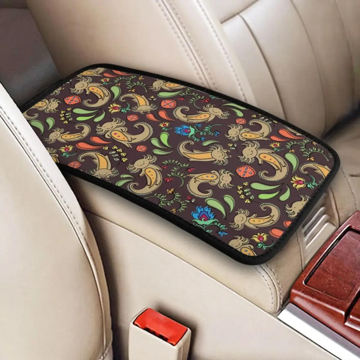 Car Armrest Cover Mat Axolotl Salamander Waterproof Center Console Cover Pad Cute Aquatic Animal Auto Accessories Interior