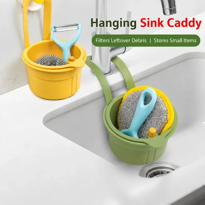 Hanging Sink Drain Basket ABS Food Residue Strainer Vegetable Washing Colander Over-Sink Holder 2 Sizes White Yellow Green