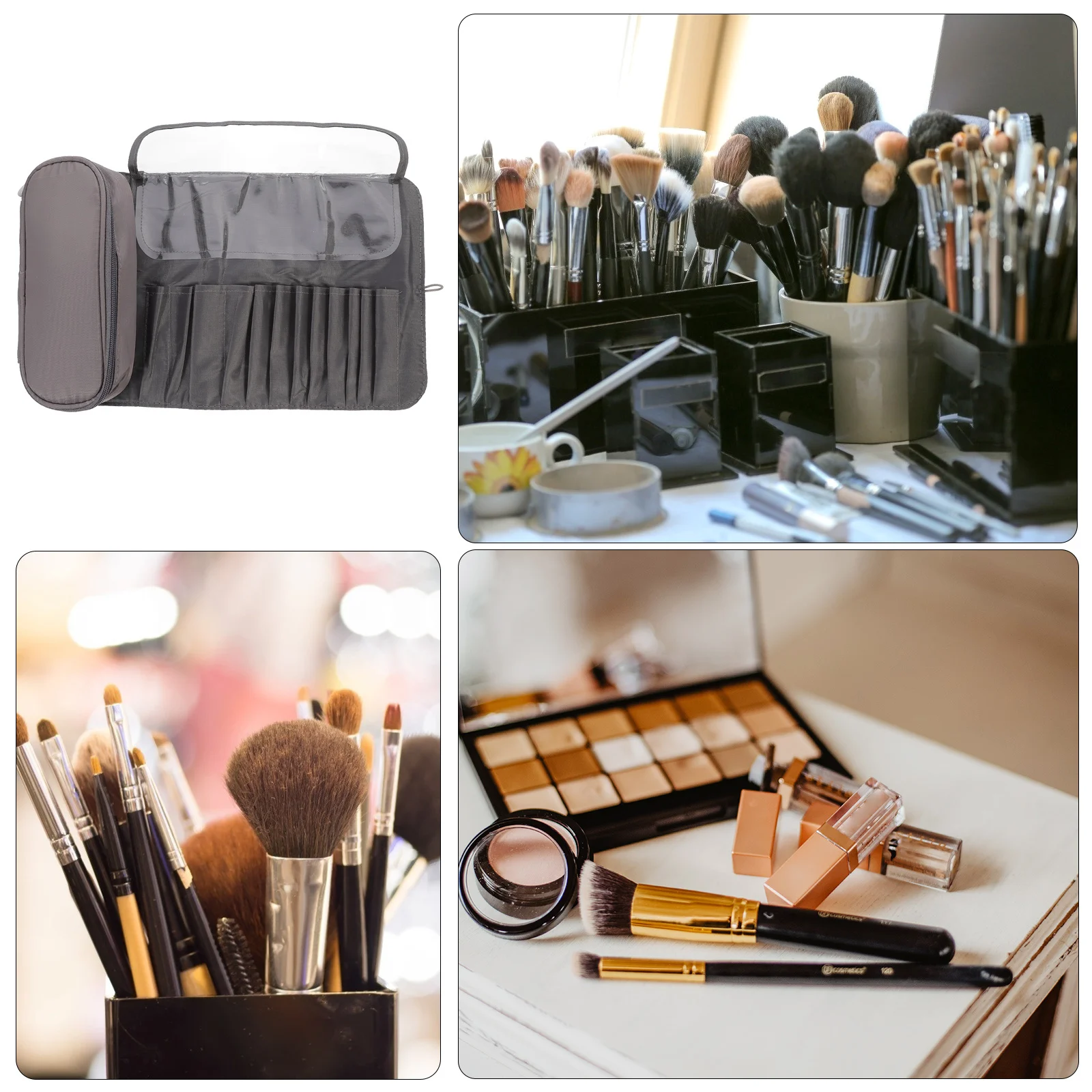 

Makeup Brush Bag Foldable Organizer Storage Pouch For Toiletries Cosmetics Razors Multipurpose Lightweight