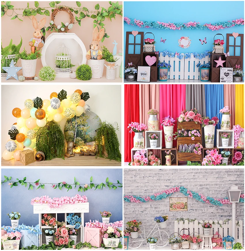 

Newborn Photography Backdrops Rabbit Plants Floral Color Balloons Birthday Decor Cake Smash Baby Shower Portrait Backgrounds