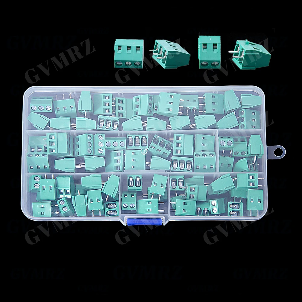 80PCS KF128 PCB Screw KF128-2 KF128-3 Terminal Block Connector KF128 Pitch 5.0MM 2P 3P Splicable Kit Box