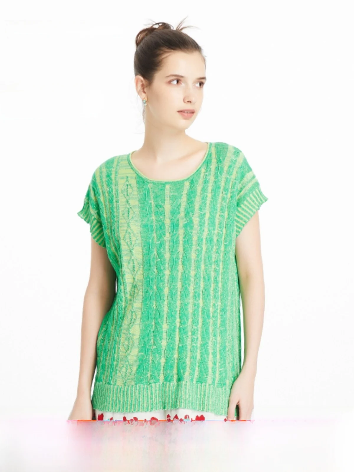 

een Floral Knitted Silk Cotton ort Sve T-irt Women's Overhead Sle Summer New Arrival by und ow Ele Commute