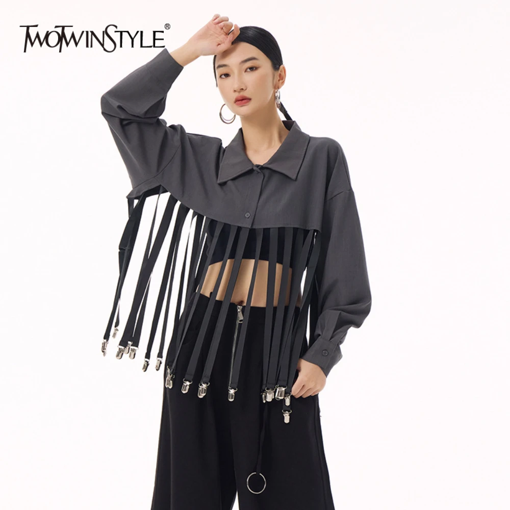

TWOTWINSTYLE однотонное свободное уличное пальто на пуговицах для женщин, лоскутные куртки с длинными рукавами и лацканами, женская одежда