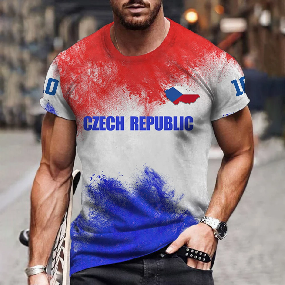 Vintage Men's T Shirt Czech Republic Summer Casual Short Sleeve Tee Fashion Streetwear Crew Neck Oversized Clothing Male T-Shirt