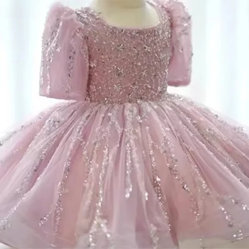 فساتين حفلات الأميرات طفلة عيد ميلاد الزفاف عيد الميلاد ملابس الطفل الترتر طفل رضيع فستان توتو نفخة الأكمام الرضع