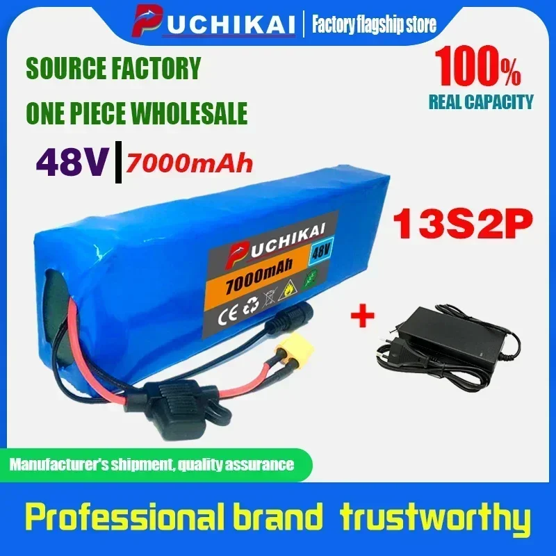 PUCHIKAI E-bike Battery Pack 48v 7Ah 18650 Lithium Ion Battery Pack 13S2P Bike Conversion Kit Bafang1000w and 54.6V 2A Charger