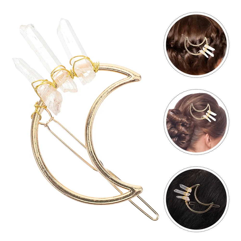 

2 Pcs Crystal Hairpin Point Jewelry Moon Clip Comb Decorative Ornaments Metal Pins for Women
