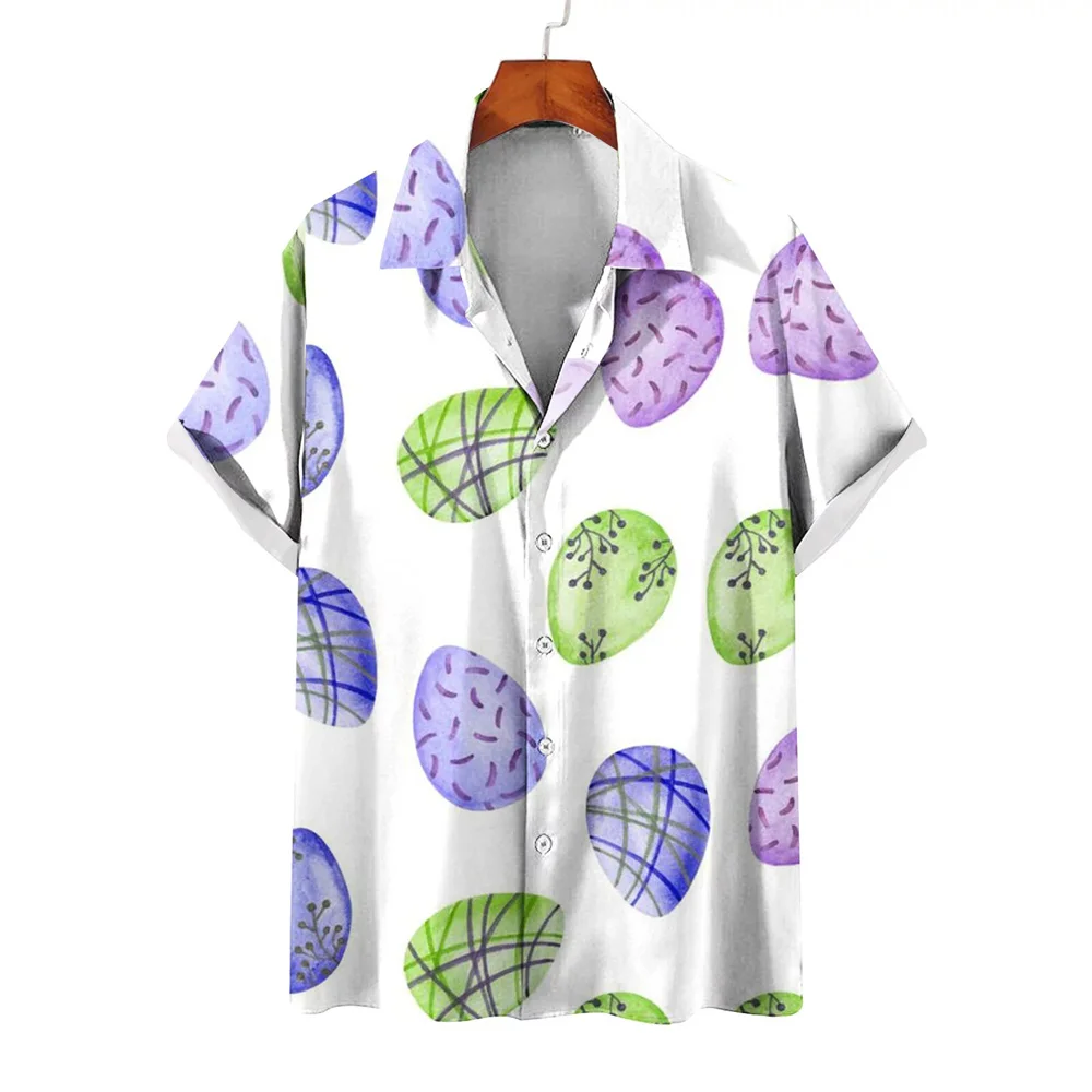 

Funny Easter New Hawaiian Shirts For Men Rabbit Egg Printed Button Down Shirts Summer Casual Holiday Beach Party Shirt Clothes