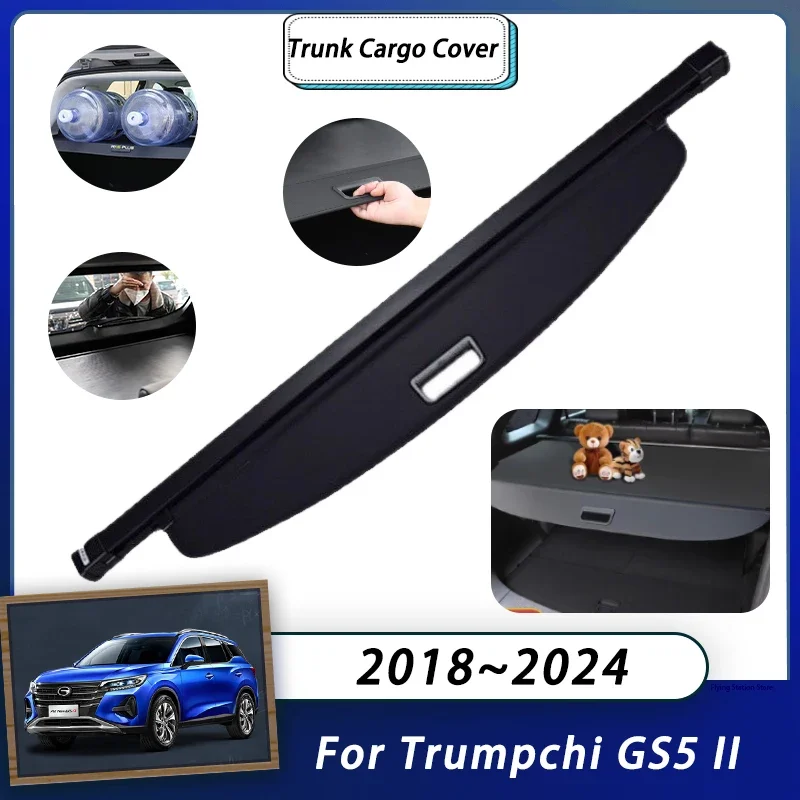 Rear Cargo Cover For Trumpchi GS5 II Dodge Journey GAC GS5 2018~2024 2019 Trunk Luggage Curtain Organizer Retractable  Storage