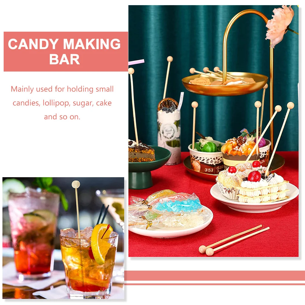 

50pcs Candy Sticks Wood Bars Stirring Rods DIY Candies Lollipop Ball Decorative Cake Chocolate Sugar Making Party Use