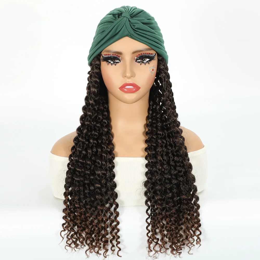 Synthetic Crochet Hair Woman Wigs Middle Long 18inch Curly Wigs for Women Brown Black Wig with Hat Daily Party Cosplay Women