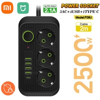 Xiaomi MIJIA EU Plug 2M AC Outlets Multitap Socket 4 Extension Cord Electrical Power Strip USB Type C Network Filter Fast Charge