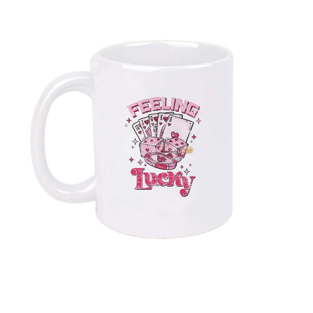 11oz Ceramic Coffee Mug with Feeling Lucky Poker Heart Print for Home Party Game and Valentine's Day Birthday Holiday Present Ch