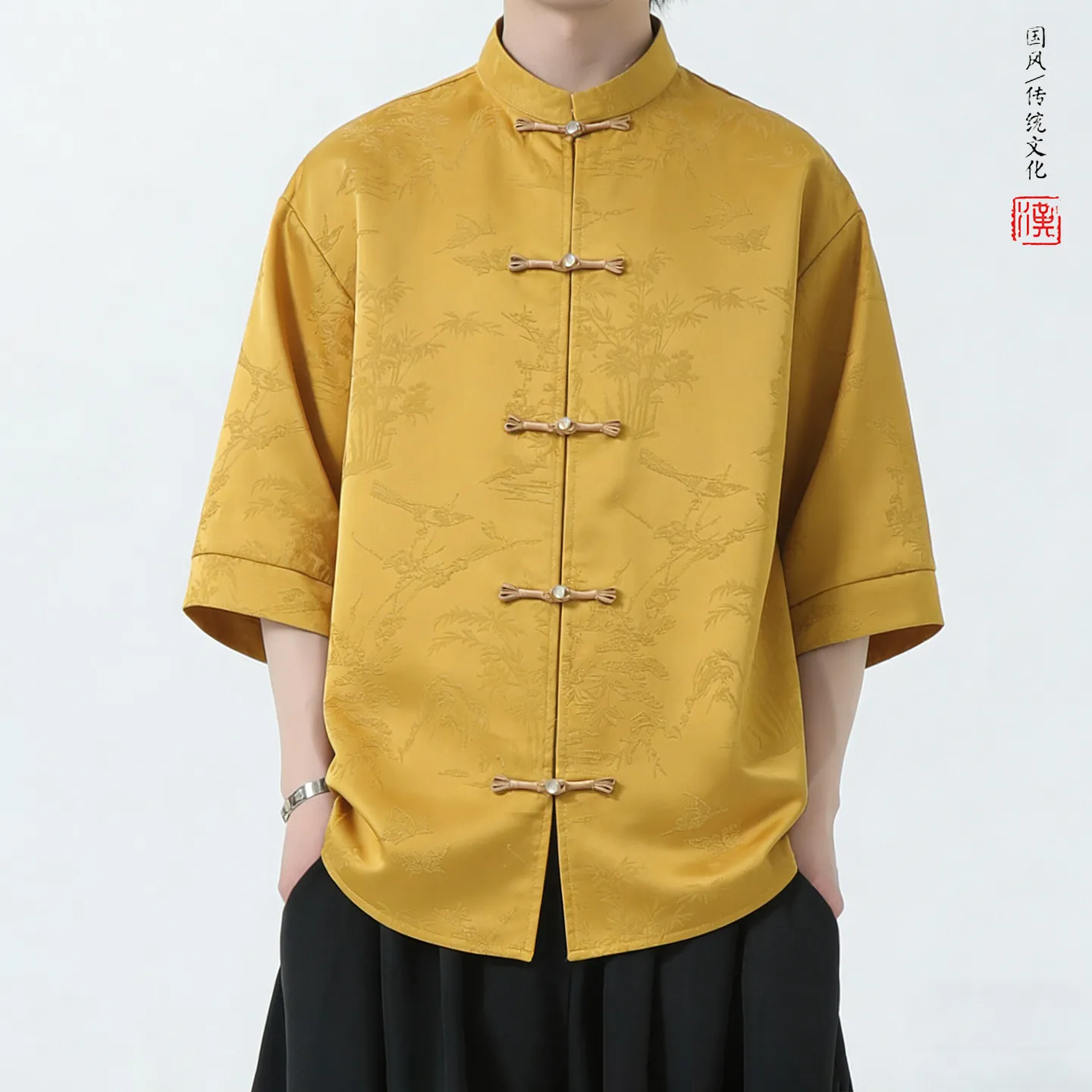 

Summer Shirts Man's Luxury Jacquard Breathable Short Sleeve Shirt Man Chinese-style Traditional Kung Fu Tai Chi Casual Shirt Man