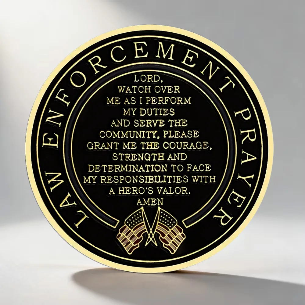 Patron Saint of Law Enforcement Police Souvenir Coin ST. Micheal Law Enforcement Prayer US Golden Plated Commemorative Coin