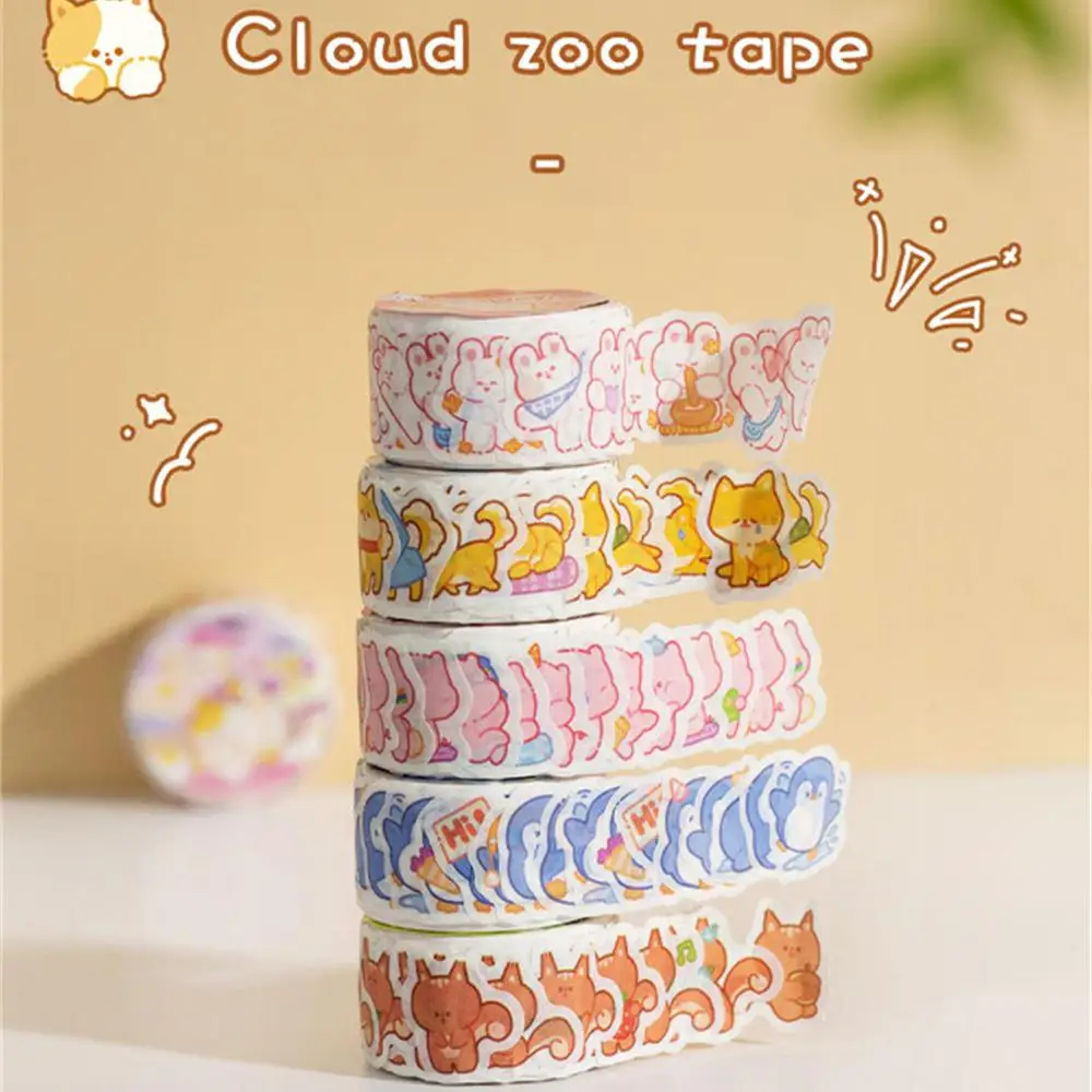 1/2/3PCS Roll Washi Paper Kawaii Cartoon Animal Washi Masking Tapes for Scrapbooking Crafts Material Decoration