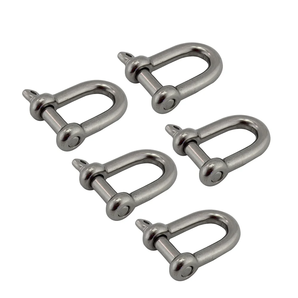 5PCS D Shackle With Screw Pin Stainless Steel 304 Heavy Duty 4mm 5mm 6mm 8mm 10mm For Chains Wirerope Lifting Camping