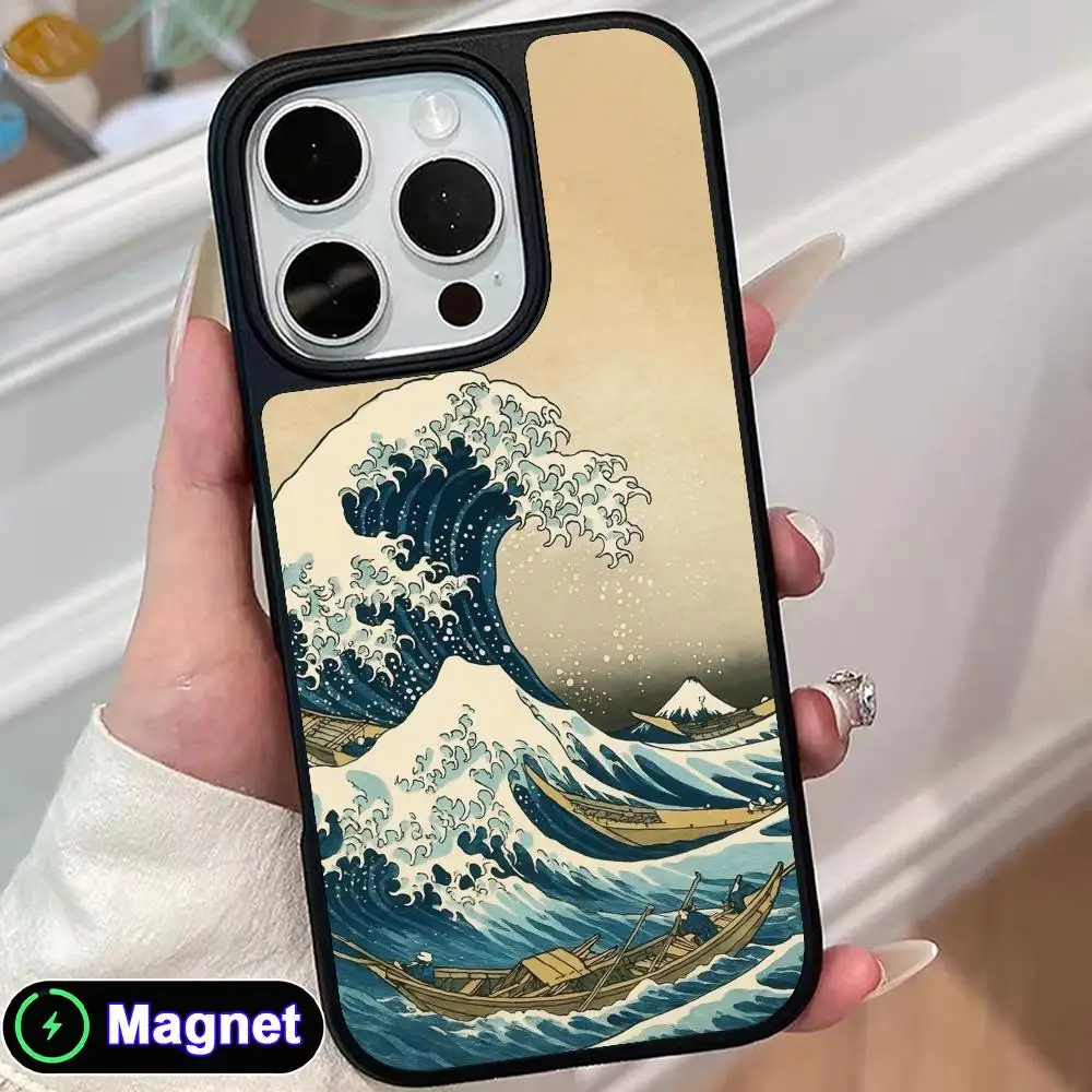 

Чехол для телефона Magsafe с матовой поверхностью и изображением Великой волны Канагавы для iPhone 17 16 15 14 13 12 11 Air Pro Max Plus, цветной чехол