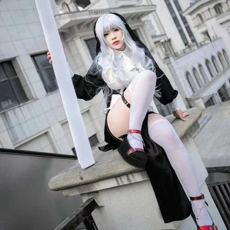 2025 Anime nuevo diseño Original Cosplay uniforme de monja vestido Sexy negro disfraz de actuación mujer fiesta de Halloween D ☆ ★ ee ☆ ★