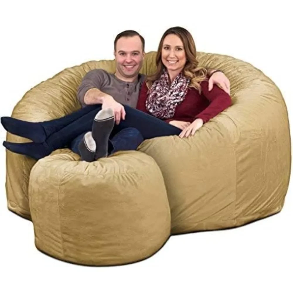 6ft Bean Bag Chair & Footstool, Bean Bag Chair Adults, Comfy Chair Bean Bag Couch Lounge Sofa Loveseat Furniture | Camel Fur